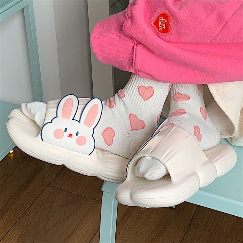 Thin strip cute rabbit slippers female summer feeling of stepping on feces soft thick bottom girls heart non-slip home bath sandals ins