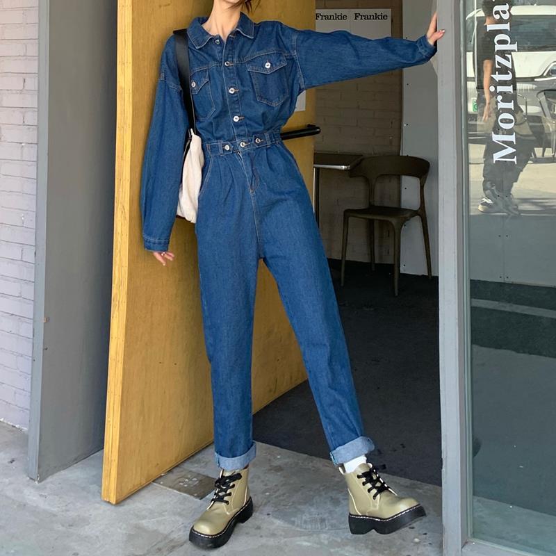 Spring work clothes denim jumpsuit female spring and autumn 2022 new small man with high jumpsuit suit