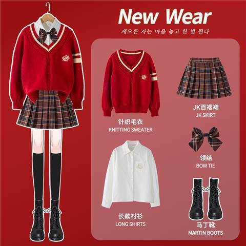 Children's suit autumn and winter JK skirt uniform new little girl new year red winter clothes winter girls Christmas dress