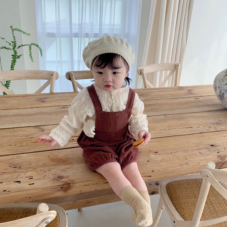 Baby retro flower bud overalls shorts jumpsuit baby Korean children's clothing 2022 spring and spring overalls overalls jumpsuit