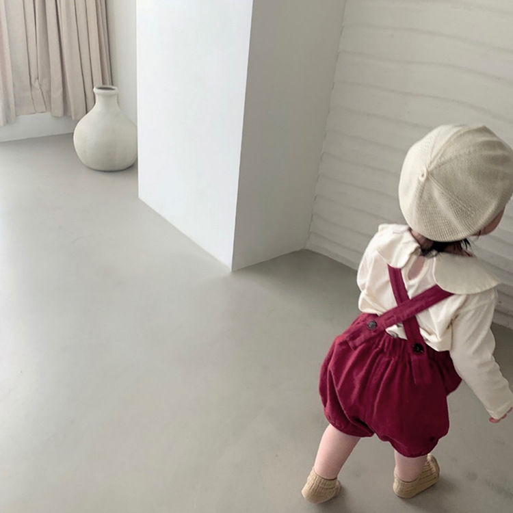 Baby retro flower bud overalls shorts jumpsuit baby Korean children's clothing 2022 spring and spring overalls overalls jumpsuit