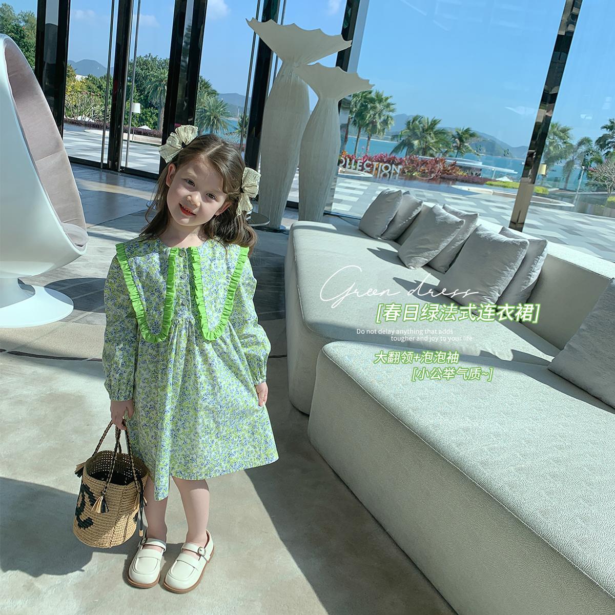 童裝2022新款女童碎花連衣裙寶寶洋氣公主裙兒童春裝裙子長袖上衣