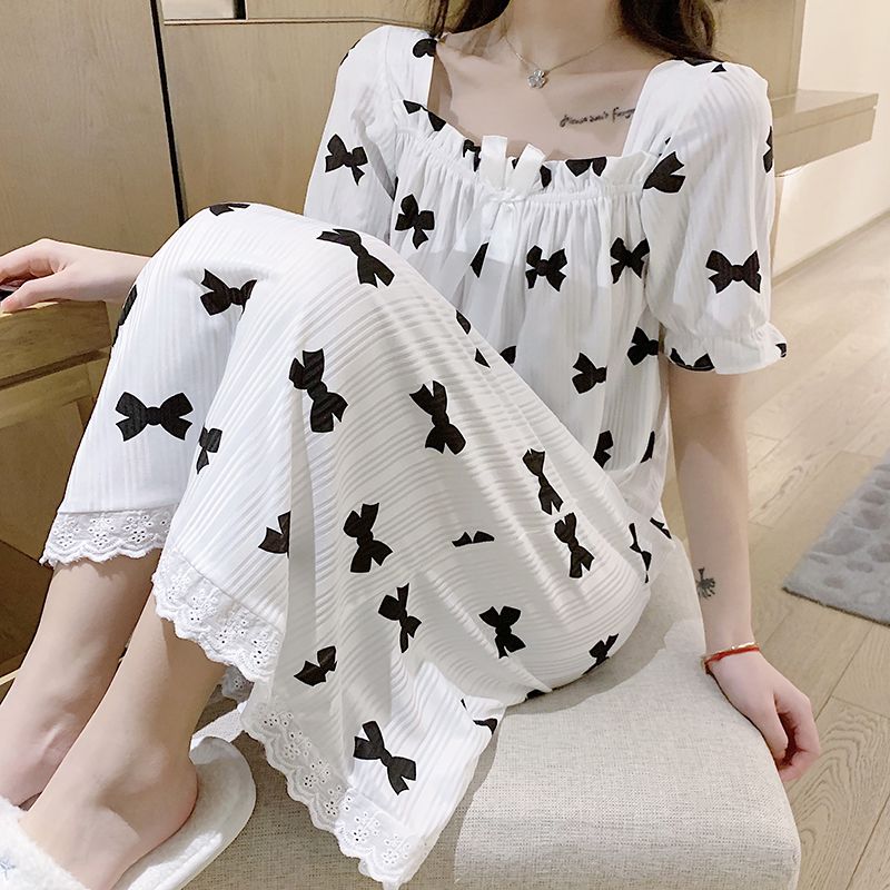 2022 new pajamas women summer short sleeve fat mm plus fat plus size 200kg princess wind sweet printed nightgown