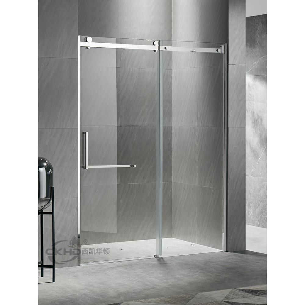 窄边细边框不锈钢无底框单移淋浴房推拉门移门一字形整体浴室隔断