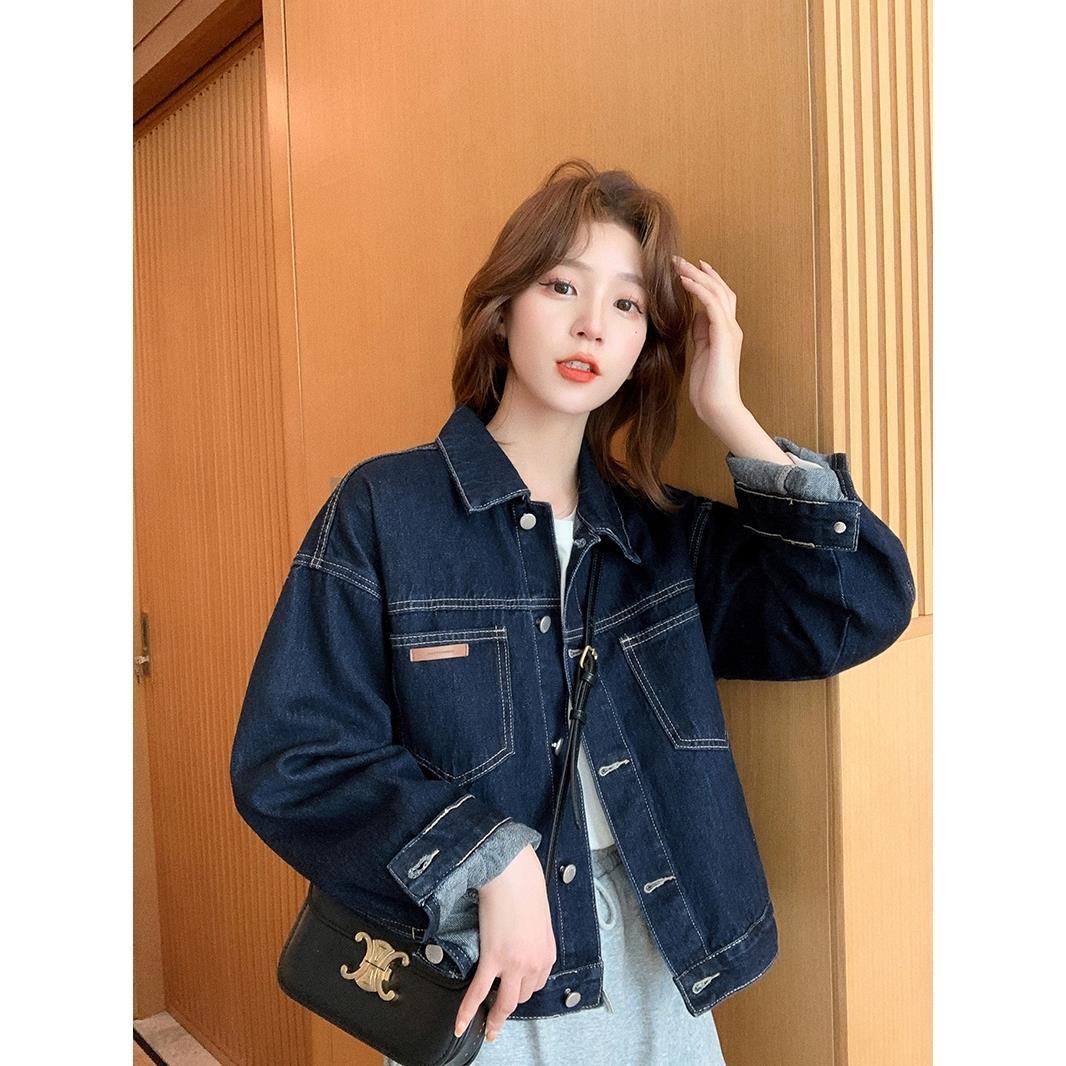 Korean style denim jacket female short section small man  early spring new retro Hong Kong style all-match top