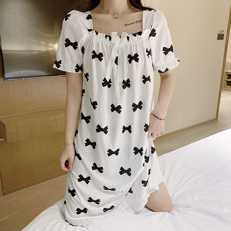 2022 new pajamas women summer short sleeve fat mm plus fat plus size 200kg princess wind sweet printed nightgown