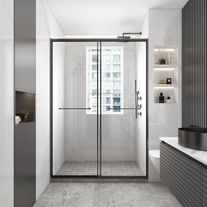 网红雅黑极窄一字型淋浴房隔断双移门干湿分离浴室钢化玻璃推拉门