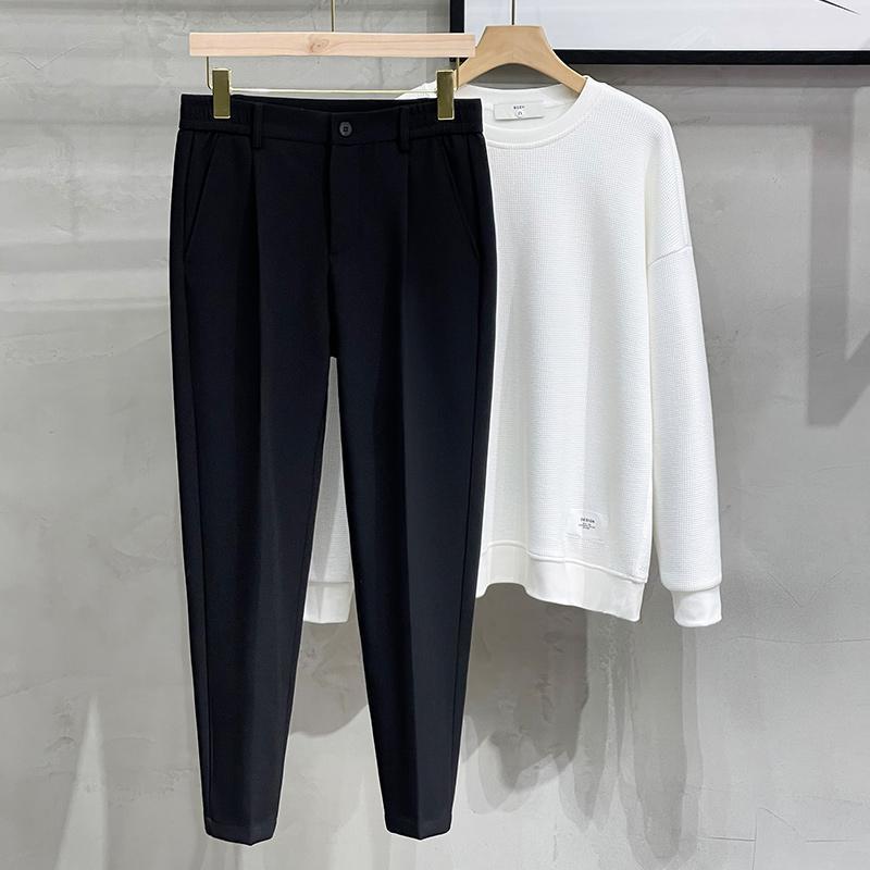 Textured Drape Feel Non-ironing Men's Slim All-Match Casual Pants Korean Straight 9 Nine Points Small Trousers Summer Thin Section