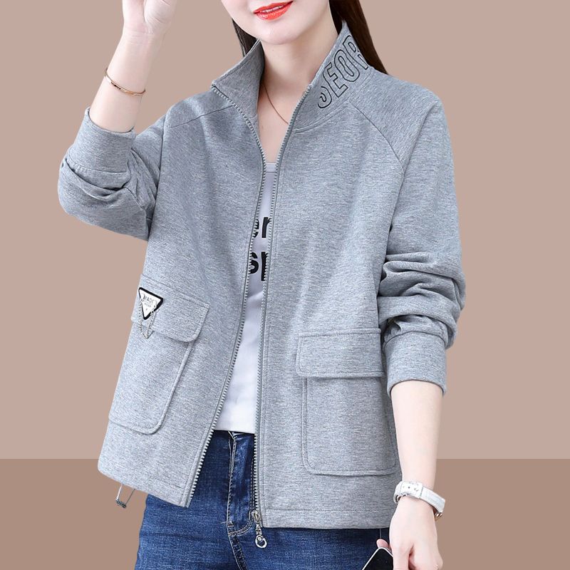 Cardigan zipper jacket 2023 new spring and autumn dress stand collar sweater women's age-reducing loose top jacket ins tide