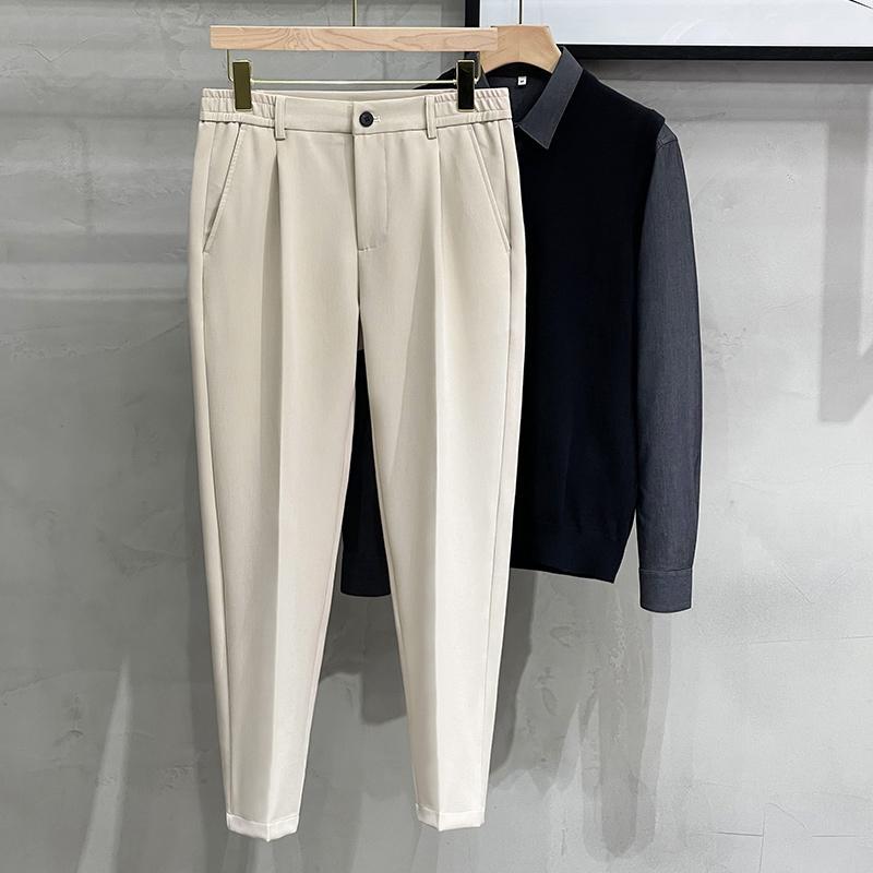 Textured Drape Feel Non-ironing Men's Slim All-Match Casual Pants Korean Straight 9 Nine Points Small Trousers Summer Thin Section