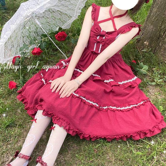 Korean mushroom cool {spot}~ factory original design Lolita Qingfeng Xiaoxia dress medieval suspender jsk dress female