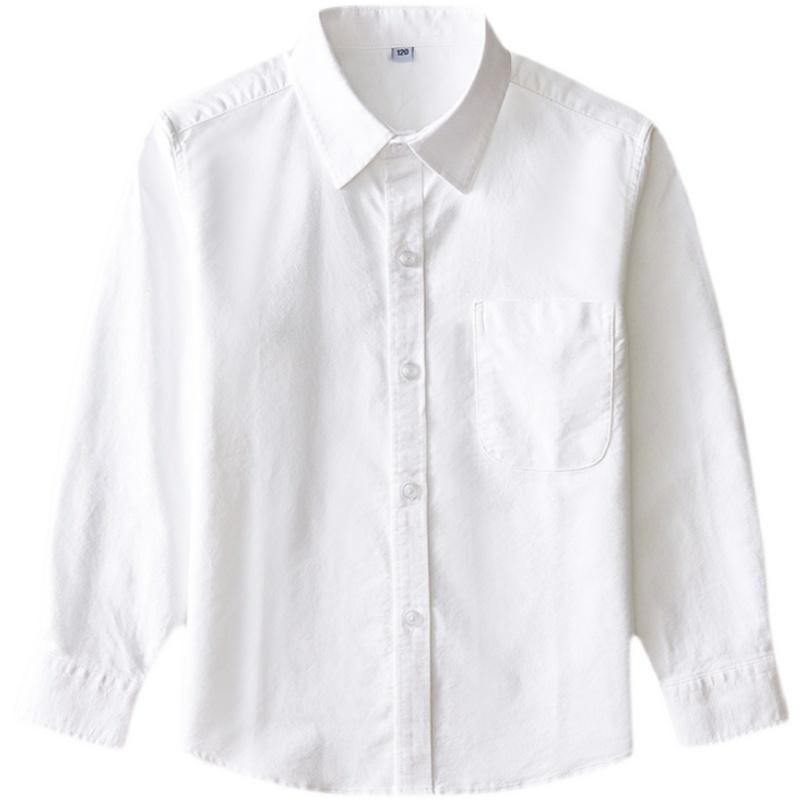 Boys' long-sleeved white shirt pure cotton spring and autumn elementary school students school uniform performance big boy children's white shirt cotton