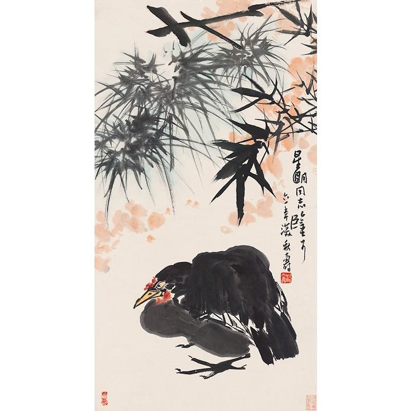 名画复制品名家作品潘天寿竹鸡图国画水墨画艺术微喷挂画装饰画