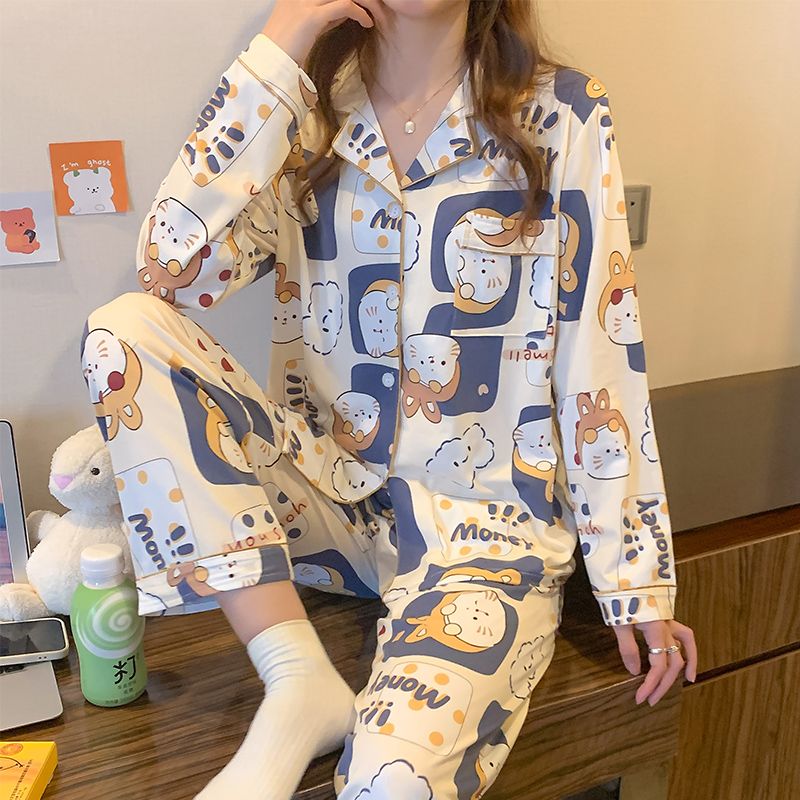 Spring, autumn and winter new high-quality net red cartoon fashion pajamas women's 2022 long-sleeved home clothes cotton suit