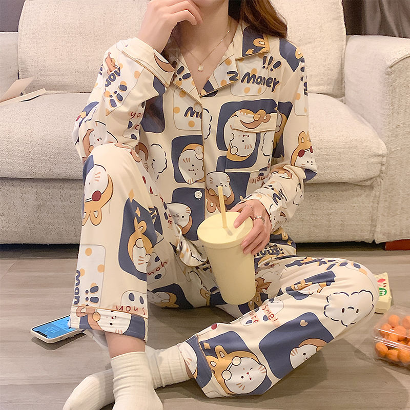 Spring, autumn and winter new high-quality net red cartoon fashion pajamas women's 2022 long-sleeved home clothes cotton suit