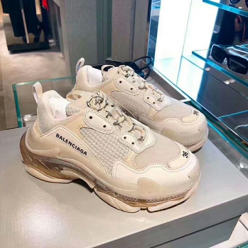 balenciaga/巴黎世家女鞋新款triple s 奶茶气垫水晶底男鞋老爹鞋
