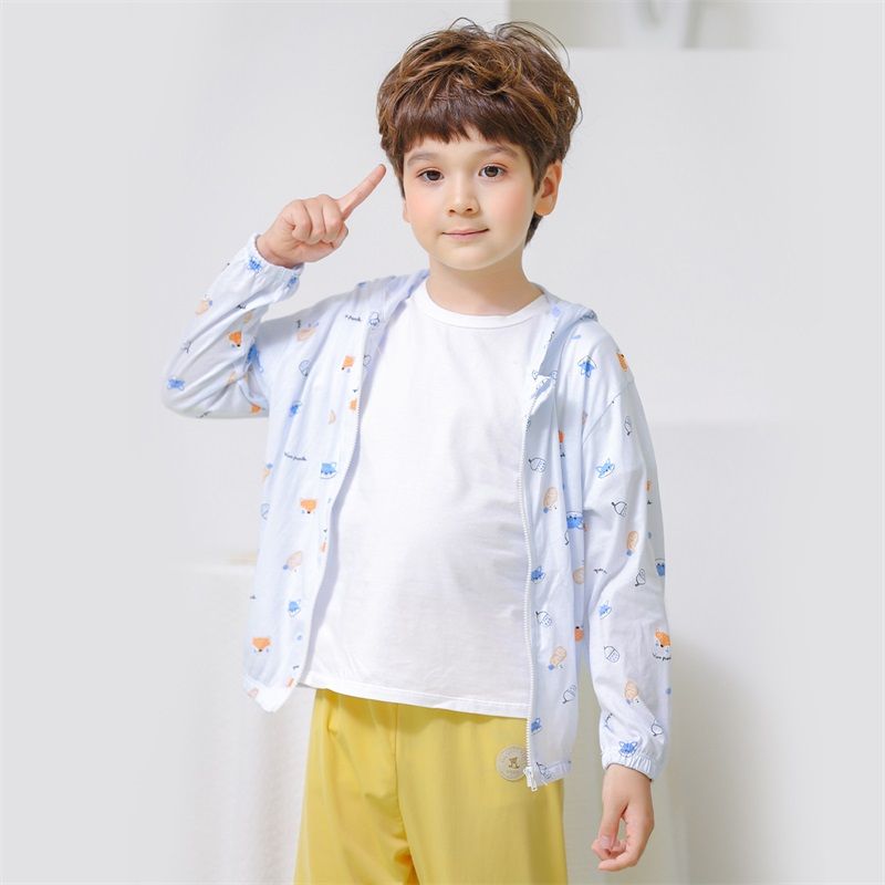 Children's sunscreen clothing summer thin breathable baby air-conditioning shirt boys and girls sunscreen clothing ice silk jacket