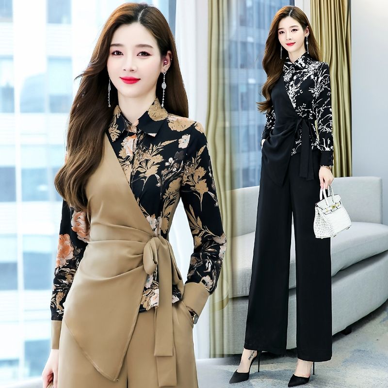 2022春装新款女装时尚高端名媛气质职业两件套阔腿裤洋气减龄套装