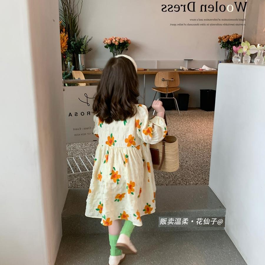 女童韓版花朵連衣裙2023春裝新款中小童洋氣森系長裙小清新仙女裙