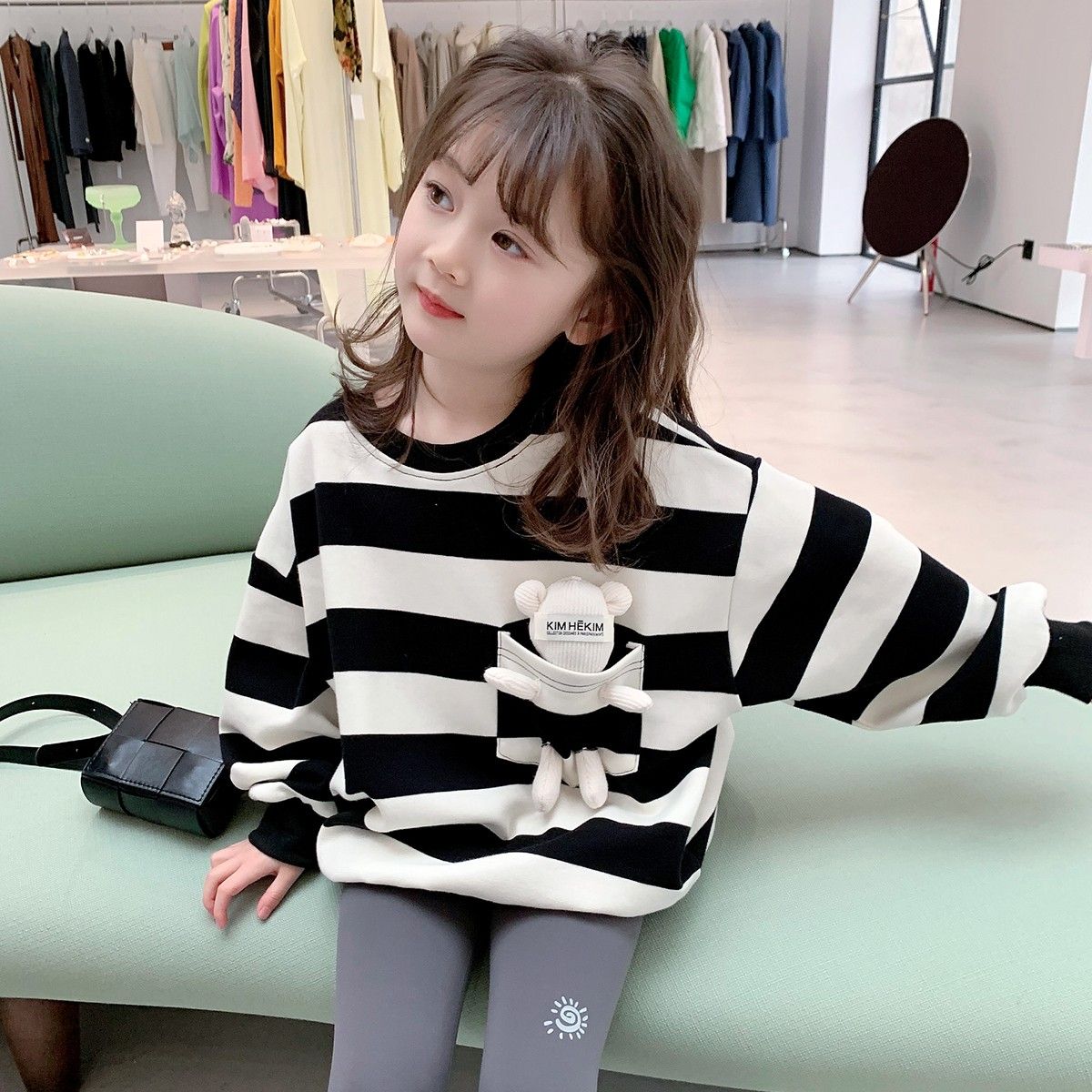 Girls' Korean sweater  spring new children's foreign style striped long sleeved baby spring loose Pullover Top