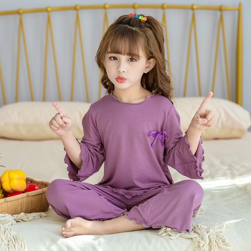 Modal children's spring and autumn thin girls home clothes baby summer air-conditioning clothes little girl loose pajamas set