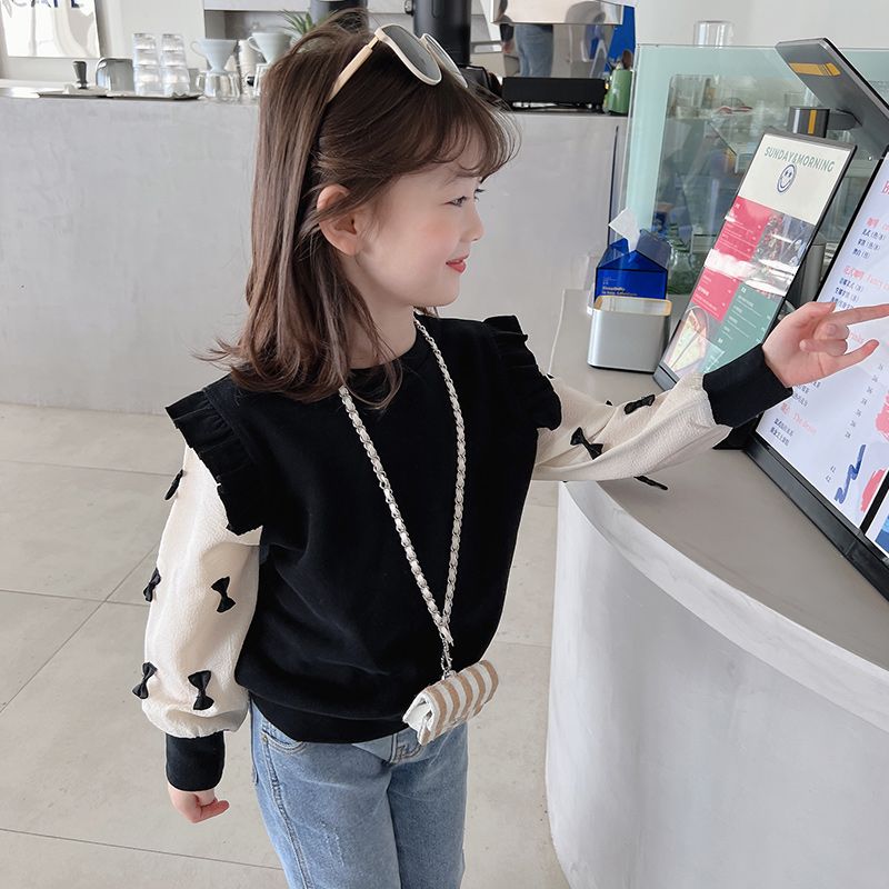 Girls' sweater spring and autumn foreign style  new baby fake two-piece children's bottoming top spring clothes