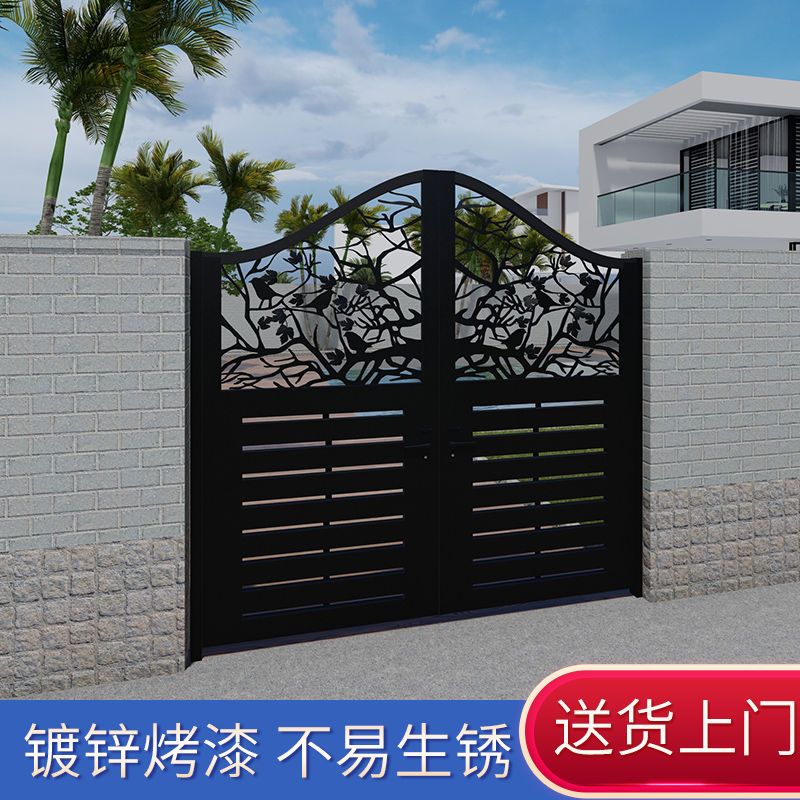 别墅铁艺庭院门大门百叶乡村花园欧式户外栅栏门铁门对开小区定制