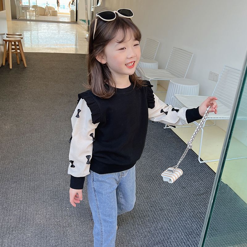 Girls' sweater spring and autumn foreign style  new baby fake two-piece children's bottoming top spring clothes