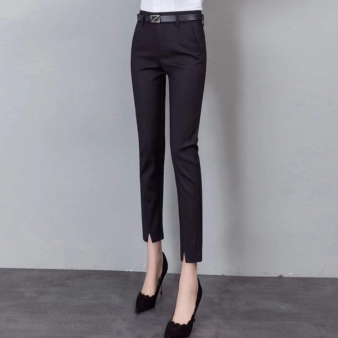 Extra large size fat mm300 catty suit pants women's casual pants new spring and autumn high waist straight tube small feet nine-point pants