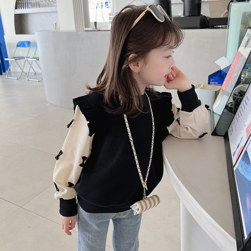 Girls' sweater spring and autumn foreign style  new baby fake two-piece children's bottoming top spring clothes