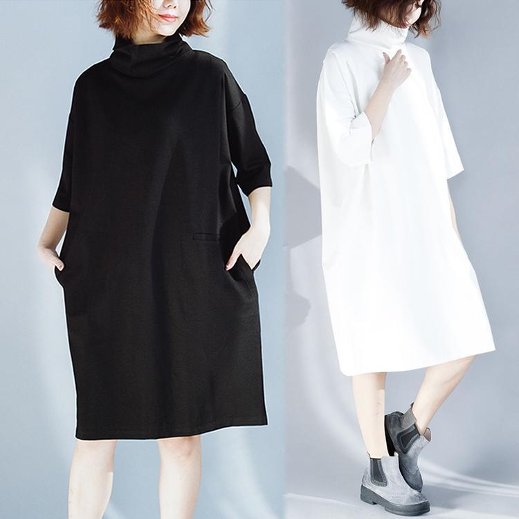 春裝大碼夏季女裝2022新款連衣裙打底裙純色高領氣質裙子女短袖女