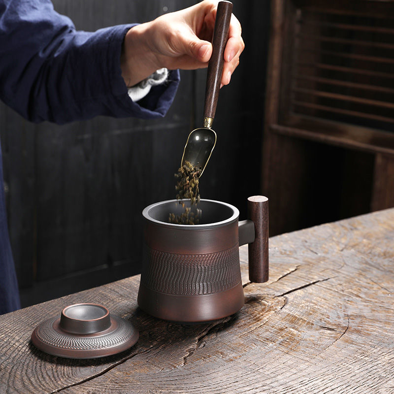 大号精品紫陶大容量泡茶办公室茶杯带盖过滤泡茶杯茶马克杯茶器具