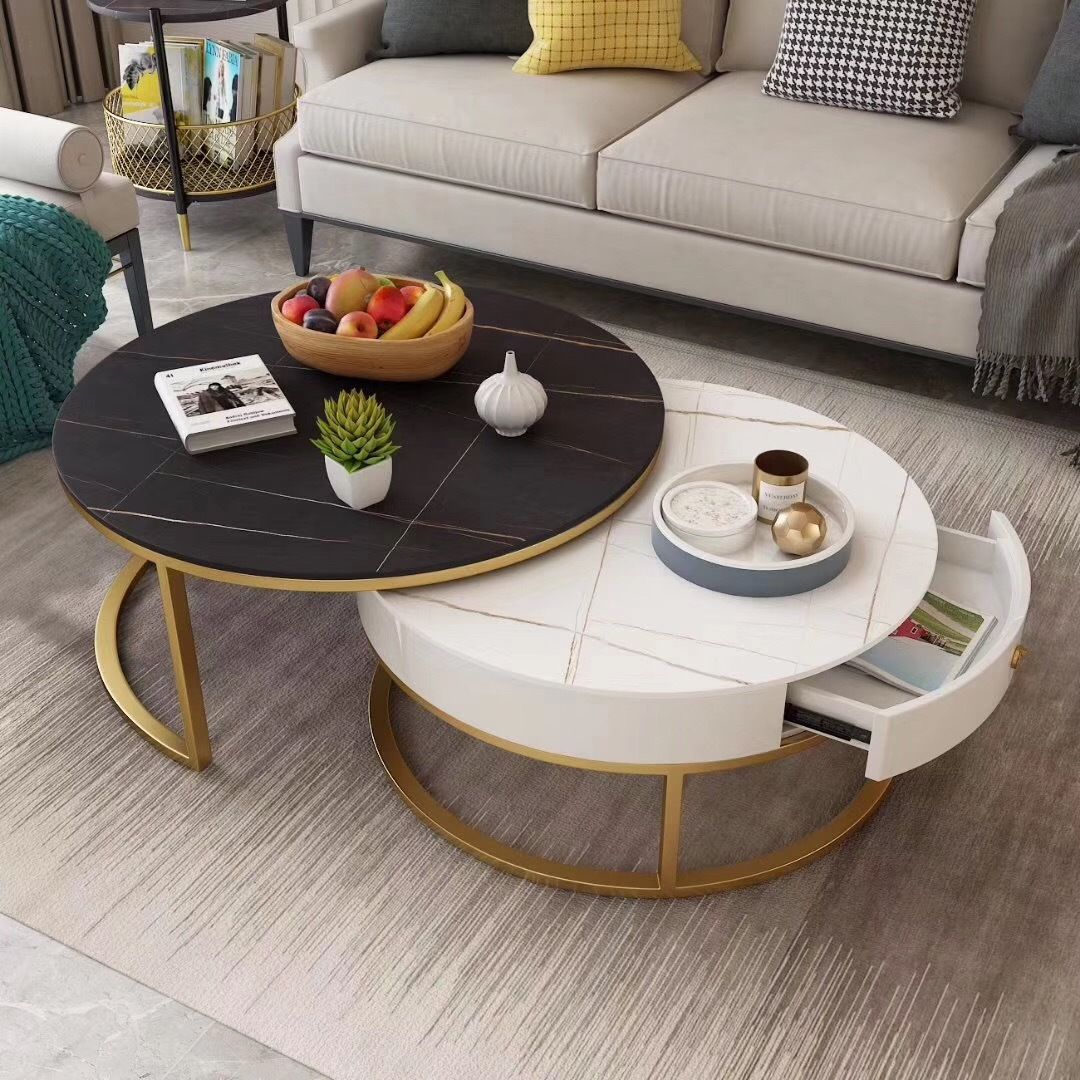 意式岩板茶几组合 北欧客厅轻奢大理石子母茶几网红茶桌沙发边几