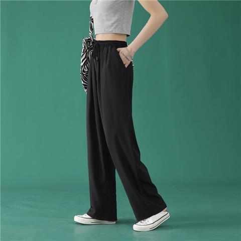 Spring and summer men's vertical casual long pants tide brand loose straight tube sports pants thin ice silk pants wide leg pants