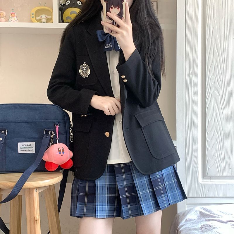 JK制服日系学院风西装套装女网红炸街小个子外套衬衫百褶裙三件套 图片 3