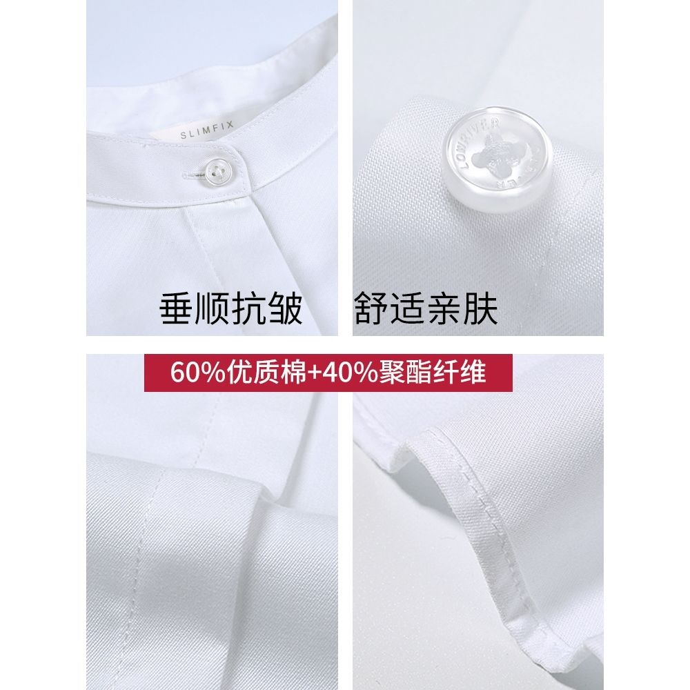 立领职业白衬衫女长袖设计感小众2022春季新款圆领内搭加绒衬衣寸