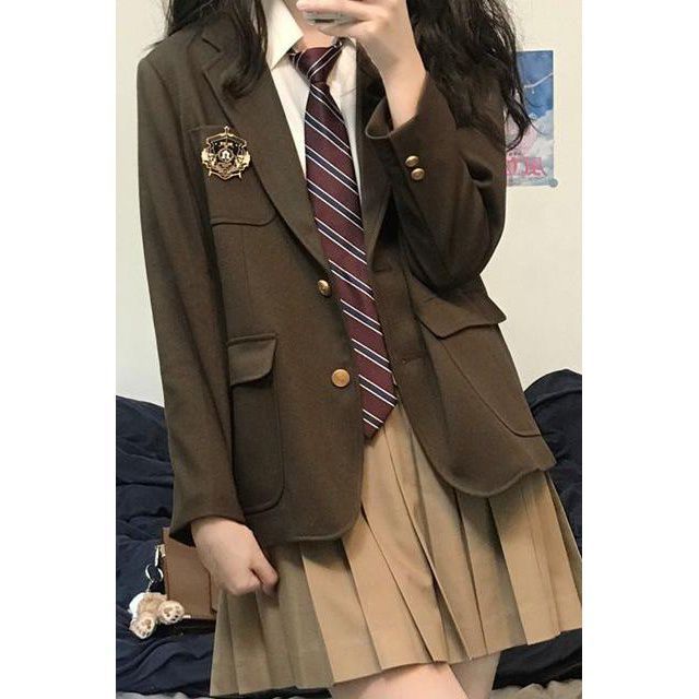 jk uniform small suit female  spring and autumn new suit jacket with white shirt pleated skirt three-piece suit