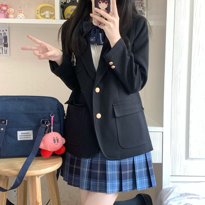 JK制服日系学院风西装套装女网红炸街小个子外套衬衫百褶裙三件套 图片 5