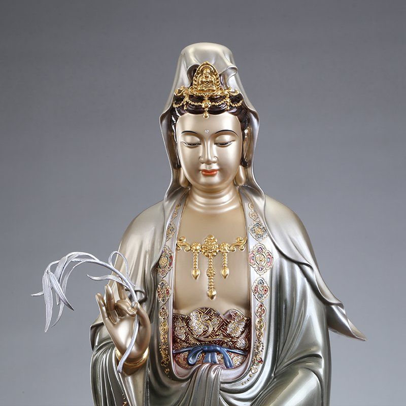 一叶观音南海观音佛像供奉家用站像观音摆件菩萨铜像观音神像