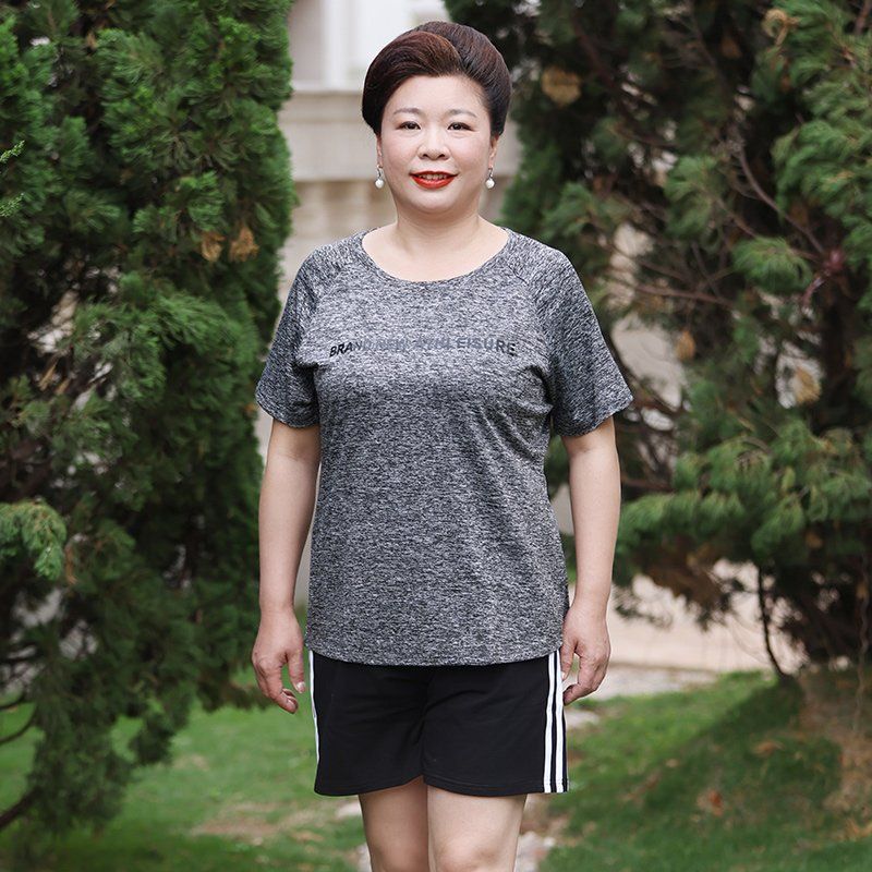 大码运动t恤女夏季宽松跑步200斤速干健身衣胖mm短袖瑜伽服上衣