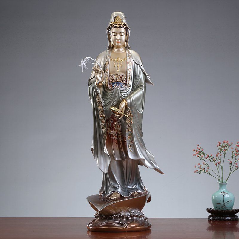一叶观音南海观音佛像供奉家用站像观音摆件菩萨铜像观音神像