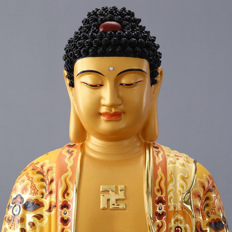 圆通佛具贴金彩绘台湾释迦牟尼佛摆件纯铜释迦摩尼佛像家用供奉