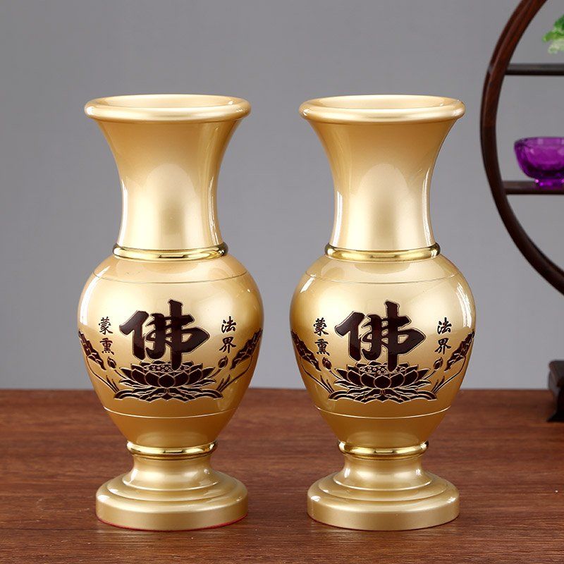 铜花瓶纯铜供佛花瓶佛前供花瓶家用佛堂用品供奉摆件插花供瓶 虎窝拼