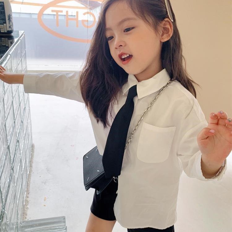 Children's spring and autumn long-sleeved blue shirt primary school students solid color girls cotton shirt middle and big children jk performance uniform school uniform