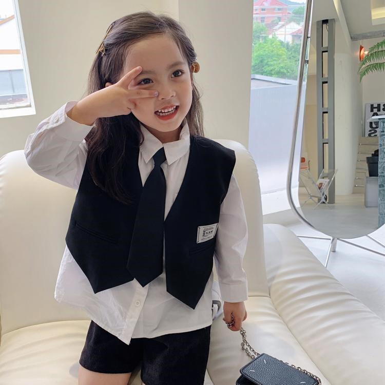 Children's spring and autumn long-sleeved blue shirt primary school students solid color girls cotton shirt middle and big children jk performance uniform school uniform