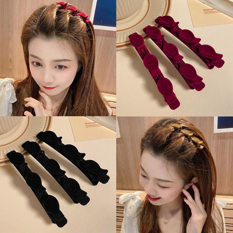 Flocked braided hairpins with side bangs and textured broken hair finishing artifact duckbill hairpins hair hoops internet celebrity clip headwear