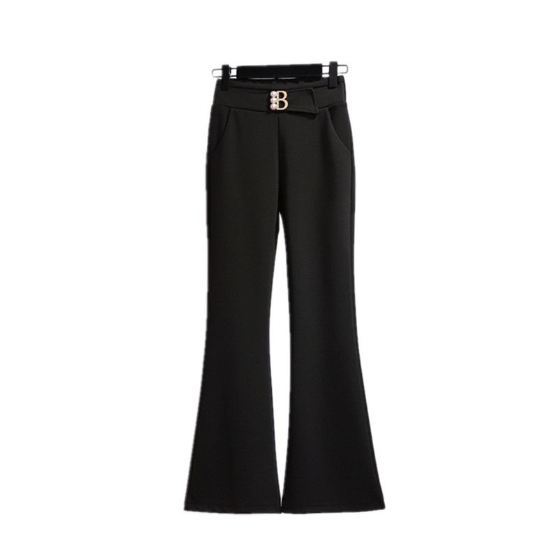 Extra large size fat mm300 catties high waist suit pants women loose Korean version of the fall feeling wide legs nine points micro flared pants women