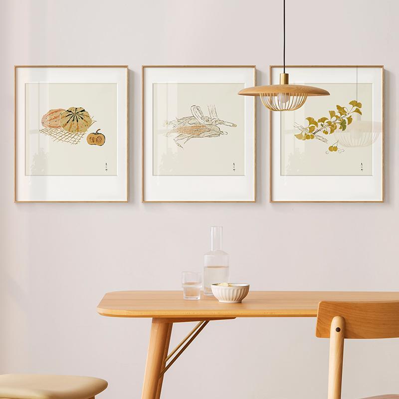 新中式餐厅装饰画艺术水果蔬菜饭厅挂画金属框厨房墙画壁画