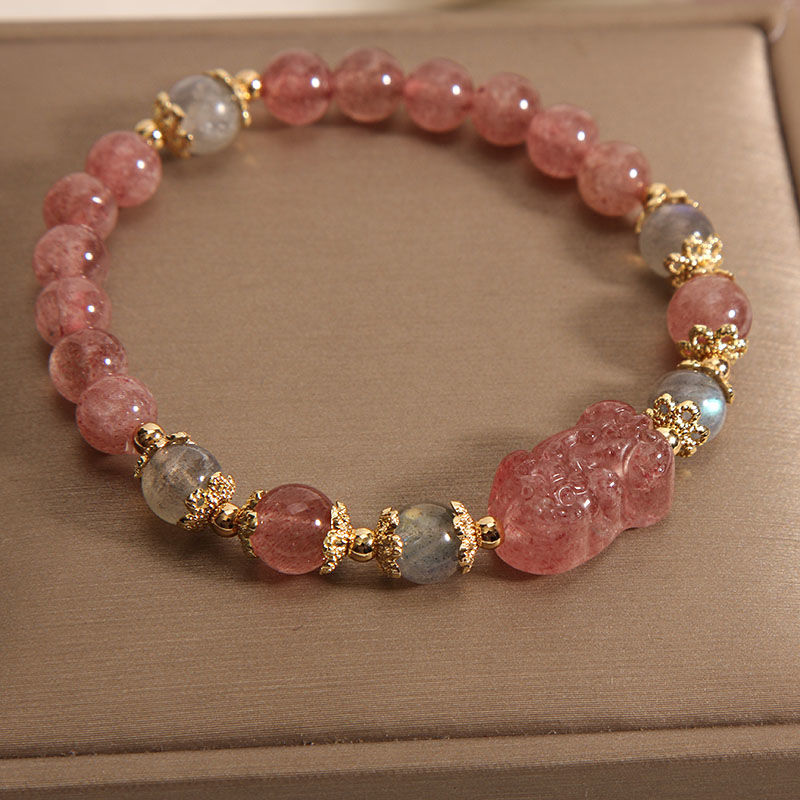 Natural Strawberry Crystal Pixiu Bracelet for Women Korean Version Ins Niche Design Crystal Bracelet for Student Girlfriends Trendy Gift
