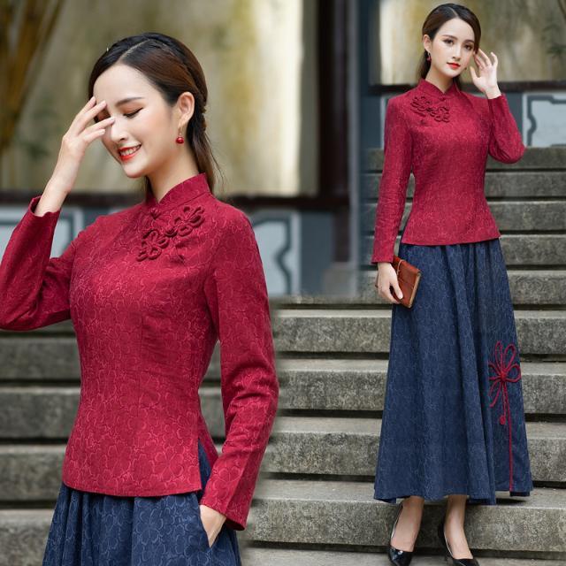 Tea service women's autumn and winter suit tea artist Republic of China style women's clothing Chinese style improved cheongsam top retro Chinese style Tang suit